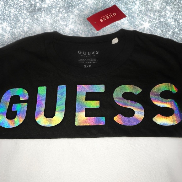 Men’s Guess White & Black Holo T-Shirt - Picture 2 of 2